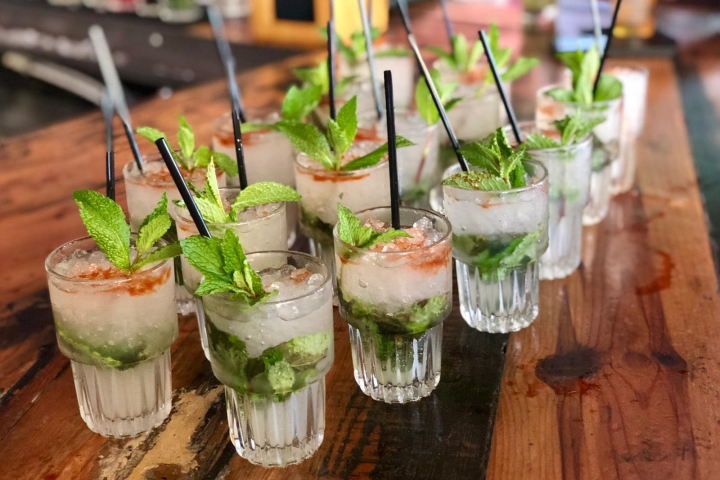 a plate of food on a wooden table